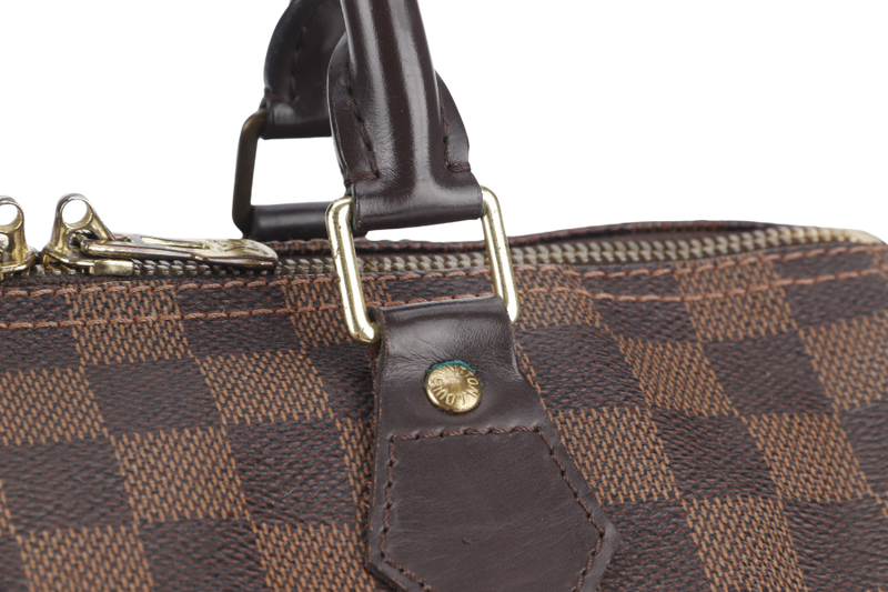 LOUIS VUITTON SPEEDY BANDOULIERE 30 DAMIER EBENE CANVAS GOLD HARDWARE WITH STRAPS AND DUST COVER