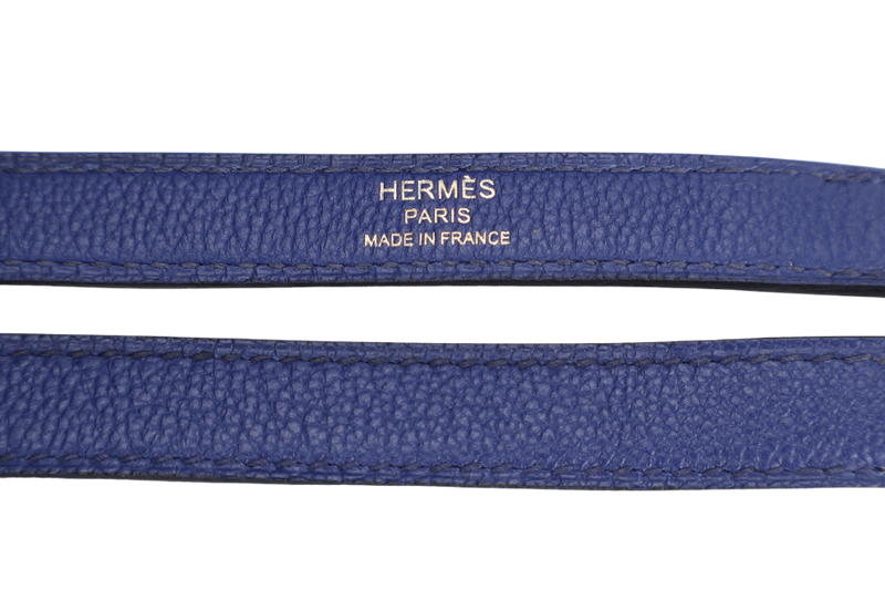 HERMES BOLIDE 1923 STAMP C (2018) BLUE ELECTRIC NOVILLO LEATHER GOLD HARDWARE WITH KEYS, LOCK, STRAPS, DUST COVER AND RAIN COAT