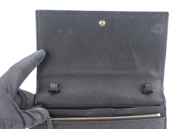GUCCI MICROGUCCISIMA CROSSBODY WALLET BLACK LEATHER GOLD HARDWARE NO DUST COVER