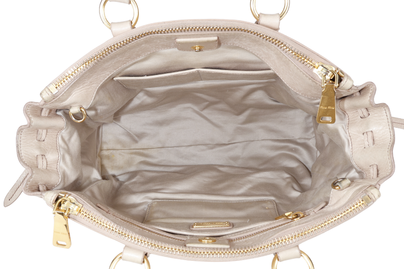 MIU MIU VITELLO LUX LARGE BEIGE BOWLER BAG GOLD HARDWARE WITH LEATHER STRAPS AND DUST COVER