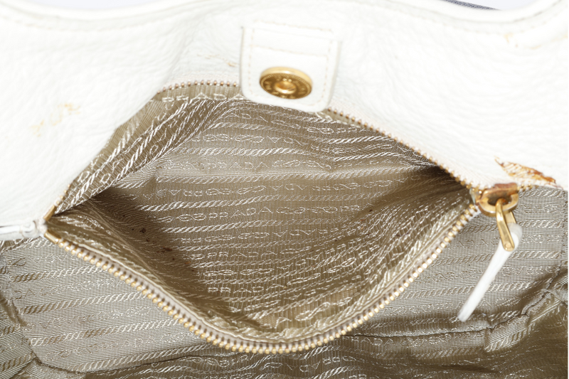 PRADA BLUE DENIM TOTE BAG WHITE LEATHER GOLD HARDWARE NO DUST COVER