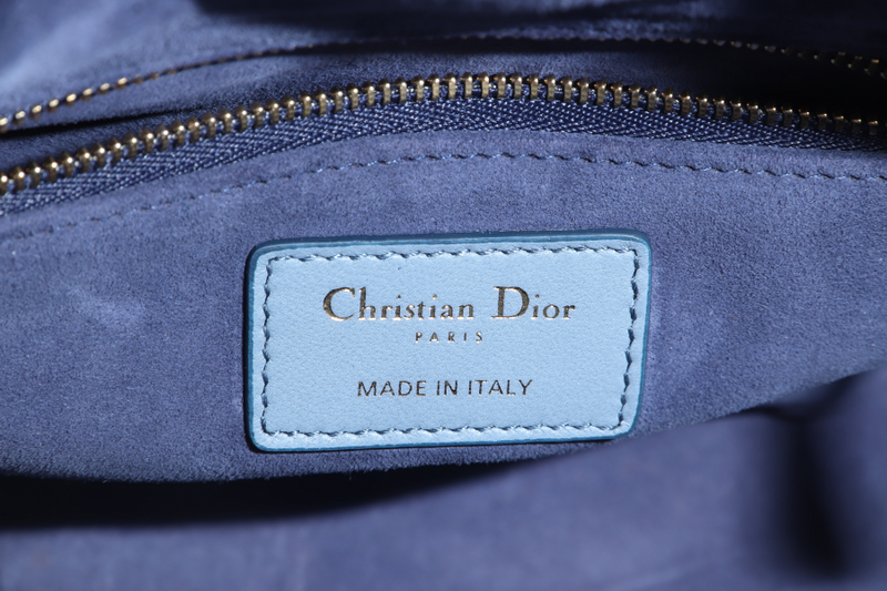 CHRISTIAN DIOR LADY DIOR MEDIUM BLUE GRADIENT SILVER HARDWARE WITH CARD, STRAPS AND DUST COVER