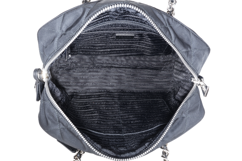PRADA BAULETTO TESSUTO BLACK NYLON CHAIN SILVER HARDWARE WITH LOCK & KEYS AND DUST COVER