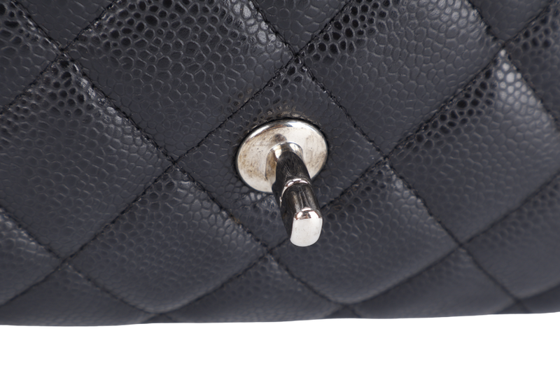 CHANEL SINGLE FLAP MAXI BLACK CAVIAR LEATHER SILVER HARDWARE 1328xxxx WITH CARD AND DUST COVER