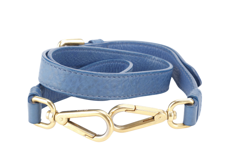 PRADA BLUE VITELLO DAINO LEATHER TOTE GOLD HARDWARE WITH STRAPS, CARD AND DUST COVER