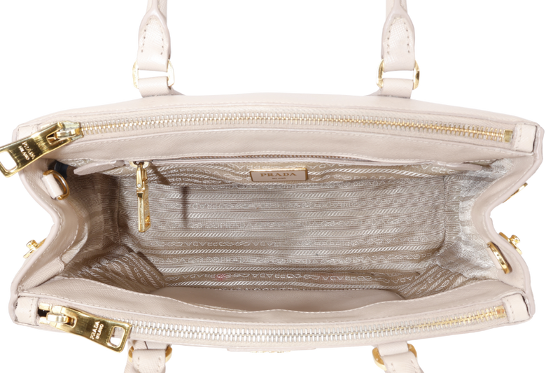 PRADA GALLERIA MEDIUM BEIGE SAFFIANO LEATHER GOLD HARDWARE WITH STRAPS AND DUST COVER