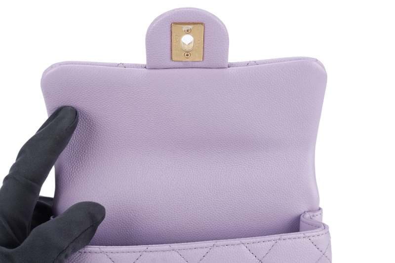 CHANEL MINI SWEETHEART RECTANGLE FLAP BAG (P9TExxxx) LIGHT PURPLE CAVIAR GOLD HARDWARE WITH DUST COVER AND BOX