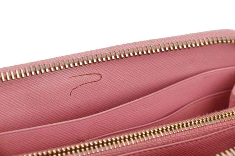 PRADA ZIP AROUND LONG WALLET PINK SAFFIANO LEATHER GOLD HARDWARE WITH BOX