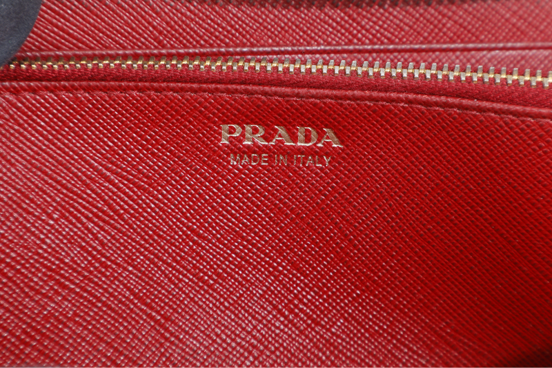 PRADA CONTINENTAL ZIPPY WALLET RED SAFFIANO NO DUST COVER