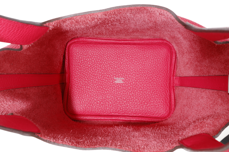 HERMES PICOTIN 18 ROSE TEXAS COLOR CLEMENCE LEATHER STAMP A (2017) SILVER HARDWARE WITH LOCK & KEYS AND DUST COVER