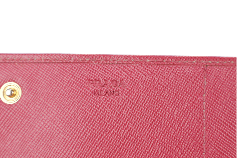 PRADA LONG WALLET PINK SAFFIANO LEATHER GOLD HARDWARE WITH BOX