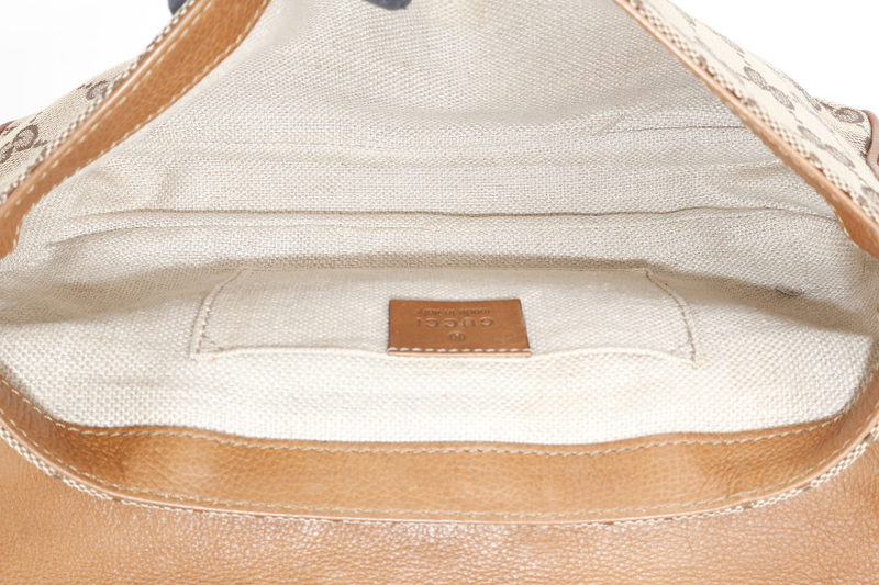 GUCCI VINTAGE BEIGE AND BROWN GG CANVAS MARRAKECH EVENING BAG GOLD HARDWARE WITH DUST COVER