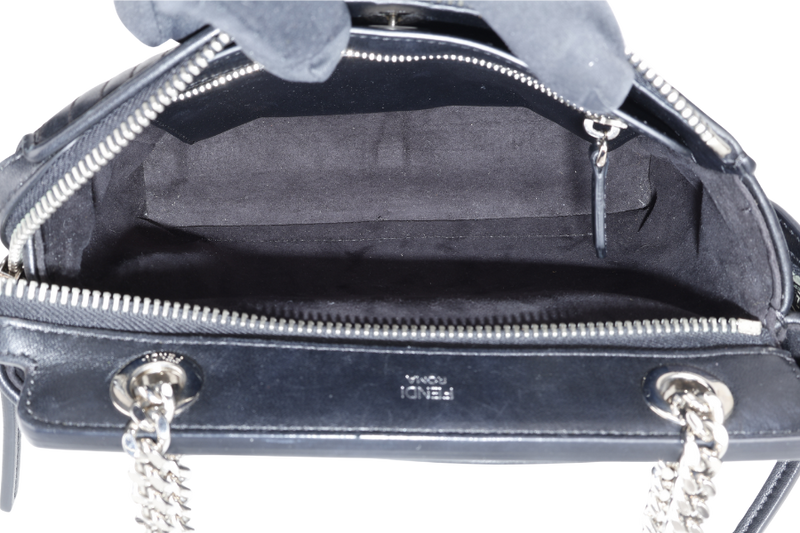 FENDI DOT COM BAG BLACK CALF LEATHER SILVER HARDWARE WITH DUST COVER