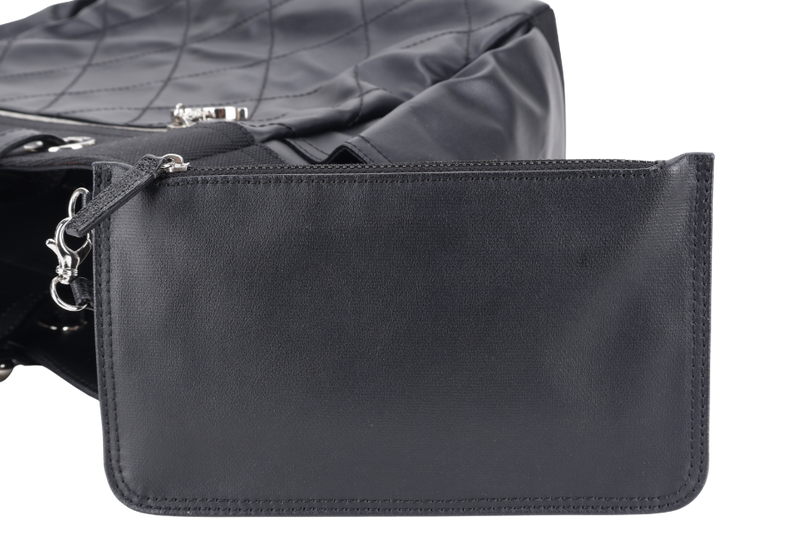 CHANEL PARIS BIARRITZ TOTE BAG BLACK COATED CANVAS SILVER HARDWARE (1407xxxx) WITH CARD AND DUST COVER