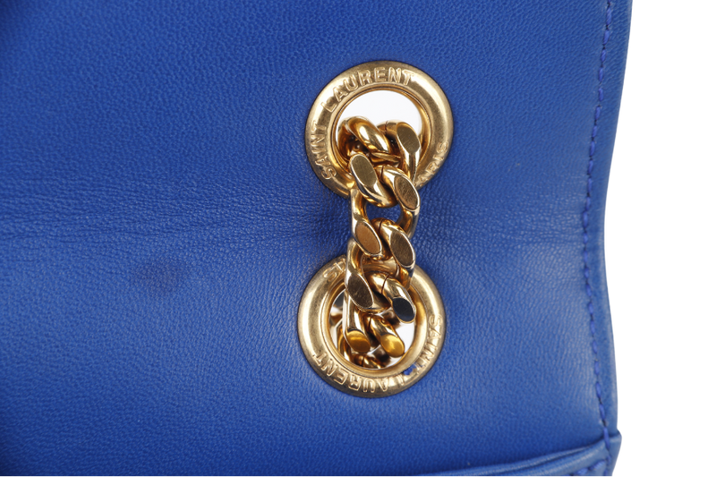 YVES SAINT LAURENT (YSL) MEDIUM ENVELOPE BAG BLUE CHEVRON QUILTED LEATHER GOLD HARDWARE WITH DUST COVER