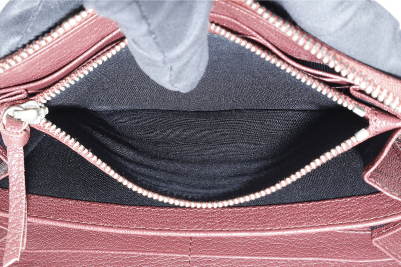 BALENCIAGA EDGE CONTINENTAL MAROON LEATHER ZIPPY WALLET SILVER HARDWARE WITH DUST COVER