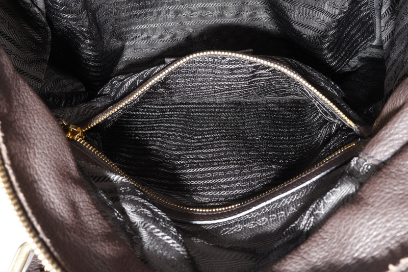PRADA DARK BROWN DEERSKIN VERTICAL SHOULDER TOTE GOLD HARDWARE NO DUST COVER