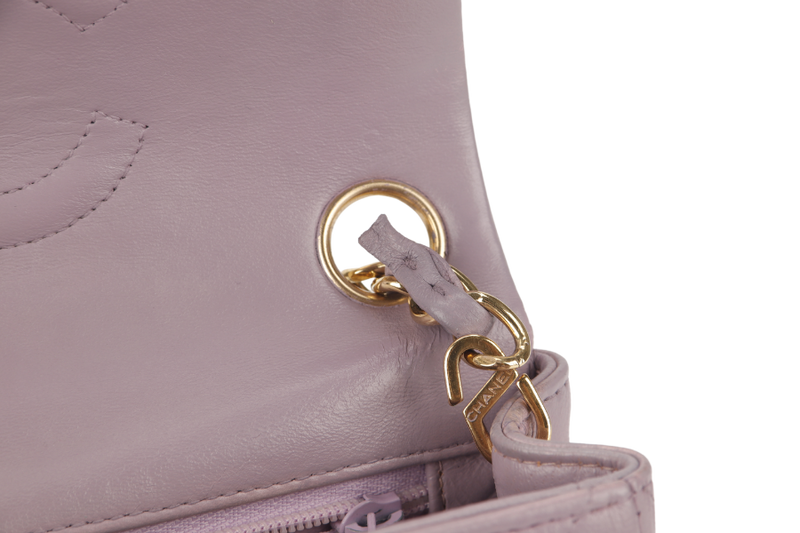 CHANEL VINTAGE CLASSIC FLAP MINI SQUARE (795xxxx) LILAC LAMBSKIN GOLD HARDWARE WITH CARD AND DUST COVER