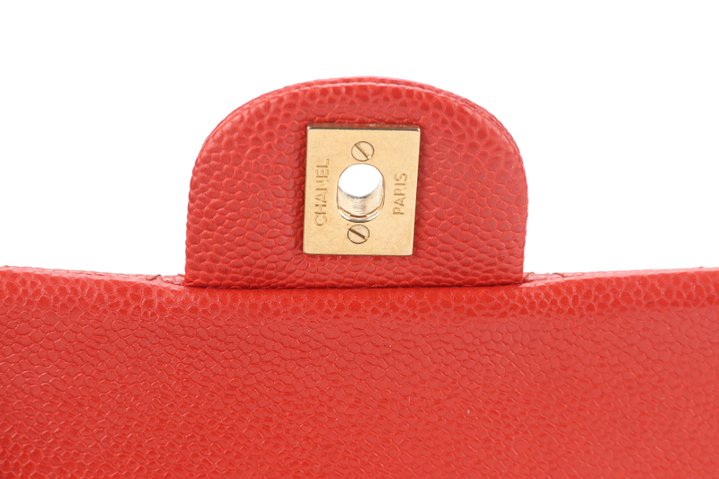 CHANEL CLASSIC FLAP MINI RECTANGULAR (2062xxxx) RED CAVIAR GOLD HARDWARE WITH DUST COVER