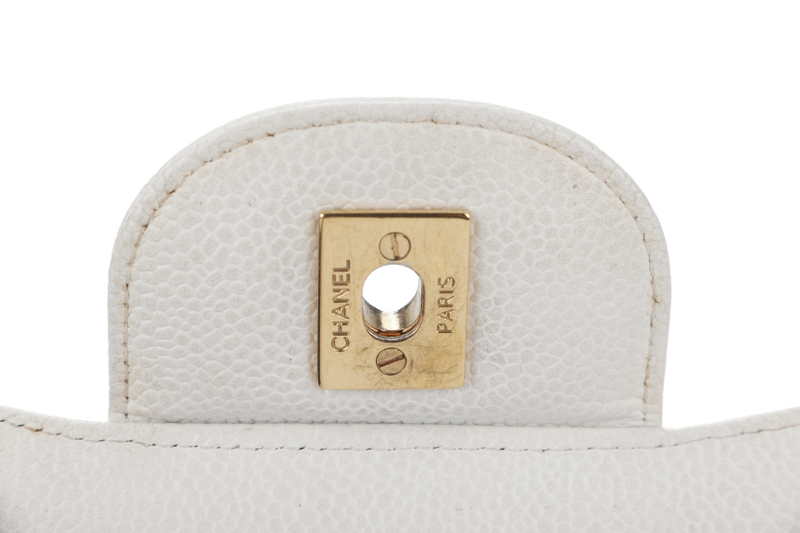 CHANEL JUMBO CLASSIC DOUBLE FLAP (1791xxxx) WHITE CAVIAR GOLD HARDWARE WITH CARD NO DUST COVER