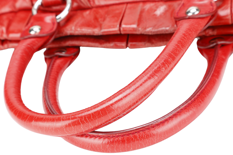 MIU MIU BAULETTO VITELLO LUX ROSSO RED LEATHER SILVER HARDWARE WITH STRAPS AND DUST COVER
