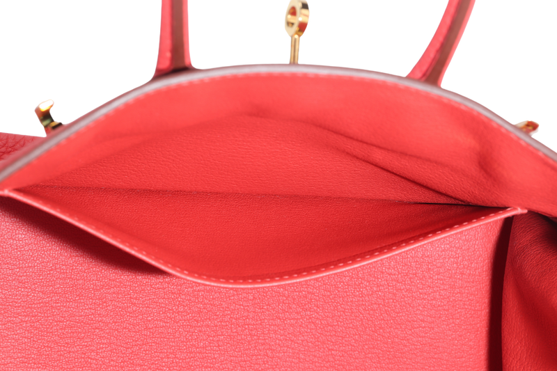 HERMES BIRKIN 25 ROUGE PIVOINE TOGO GOLD HARDWARE STAMP C (YEAR 2018) WITH KEYS, LOCK, RAINCOAT AND DUST COVER
