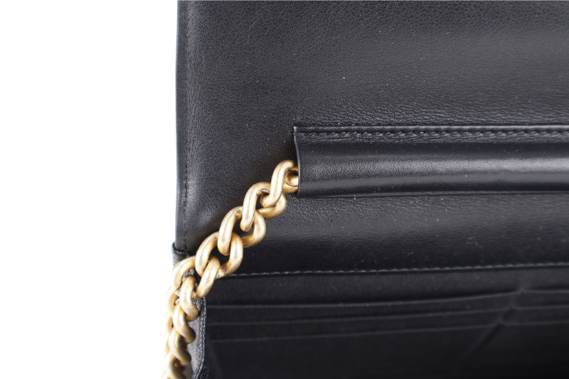 CHANEL LEBOY WALLET ON CHAIN BLACK CAVIAR GOLD HARDWARE (2802xxxx) WITH CARD, DUST COVER AND BOX