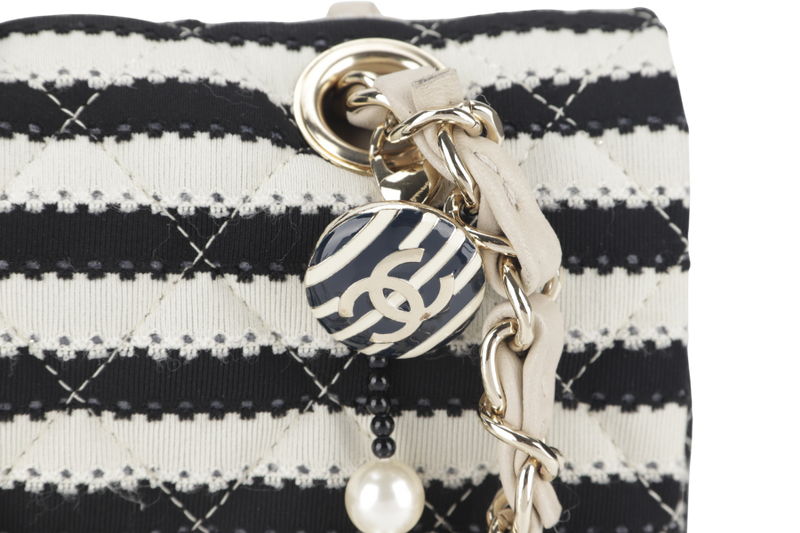 CHANEL COCO SAILOR STRIPE (1919xxxx) BLACK & WHITE JERSEY GOLD HARDWARE WITH CARD