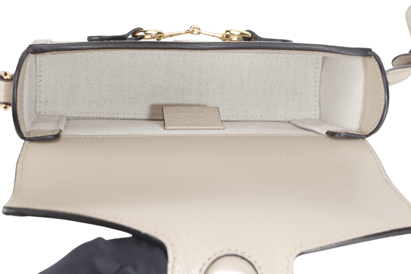 GUCCI MINI HORSEBIT 1955 (699296) BEIGE WHITE GG SUPREME CANVAS GOLD HARDWARE (PIG SKIN) WITH DUST COVER AND BOX