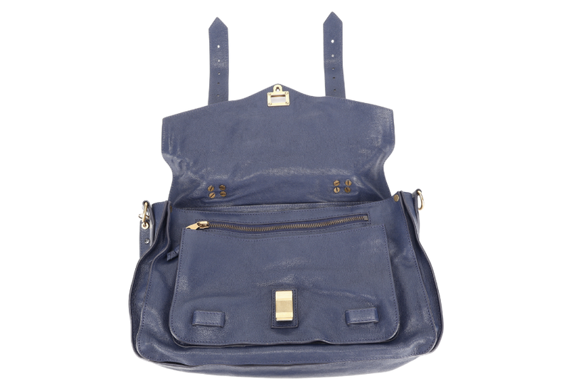 PROENZA SCHOULER PS 1 MEDIUM NAVY BLUE GOLD HARDWARE WITH STRAPS AND DUST COVER