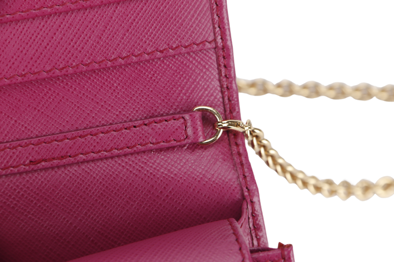 SALVATORE FERRAGAMO MISS VARA BOW CROSSBODY WALLET ON CHAIN (KM22B850) DARK PINK LEATHER GOLD HARDWARE WITH BOX