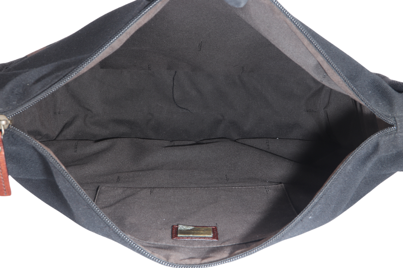 FENDI ZUCCA MESSENGER BAG BLACK CANVAS SILVER HARDWARE WITH DUST COVER