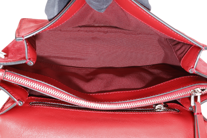TODS AMU PATTINA TRACOLLA MINI RED SUEDE SHOULDER BAG SILVER HARDWARE WITH STRAPS AND DUST COVER