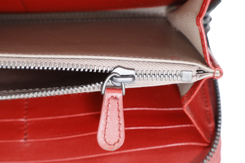 BOTTEGA VENETA INTRECCIATO RED ZIP AROUND WALLET B06817611U WITH DUST COVER AND BOX