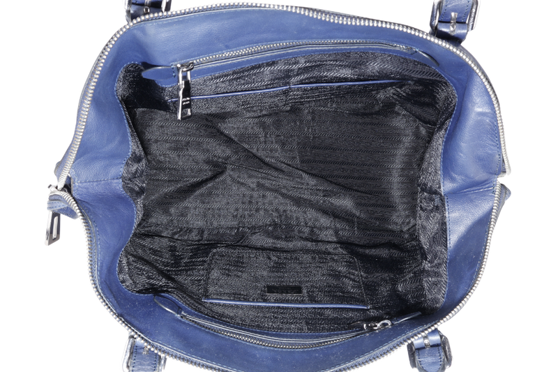 PRADA BR4998 BLUE LARGE LEATHER BOSTON BAG SILVER HARDWARE WITH KEYS & LOCK NO DUST COVER