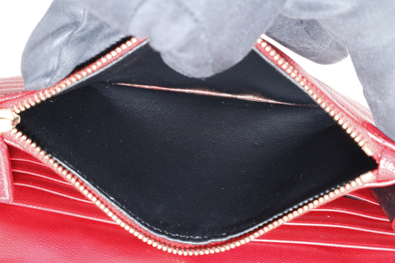 YVES SAINT LAURENT (YSL) ENVELOPE CHAIN WALLET RED CHEVRON QUILTED LEATHER WITH GOLD HARDWARE NO DUST COVER