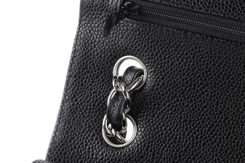 CHANEL CLASSIC FLAP JUMBO (1524xxxx) BLACK CAVIAR SILVER HARDWARE WITH CARD AND DUST COVER