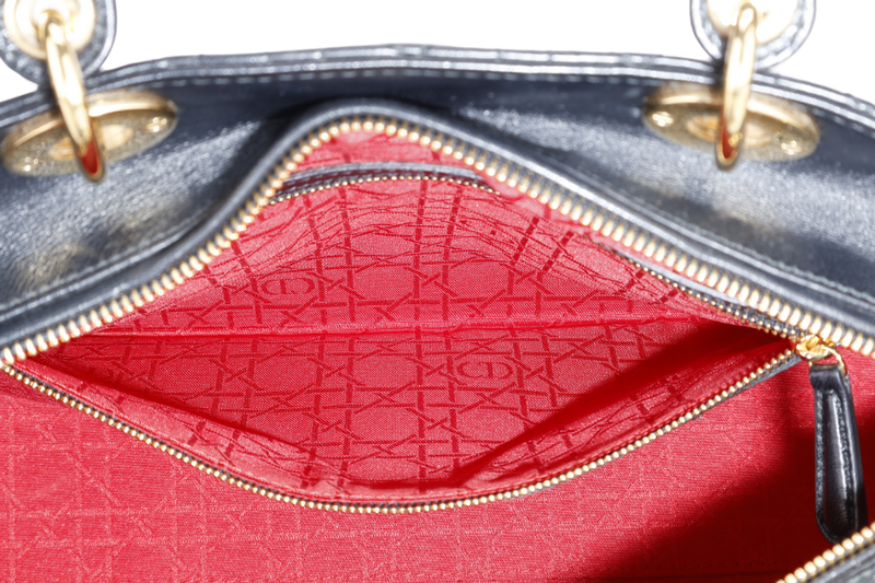 CHRISTIAN DIOR LADY DIOR LARGE BLACK LAMBSKIN (18-MA-0114) GOLD HARDWARE WITH STRAPS, NO DUST COVER