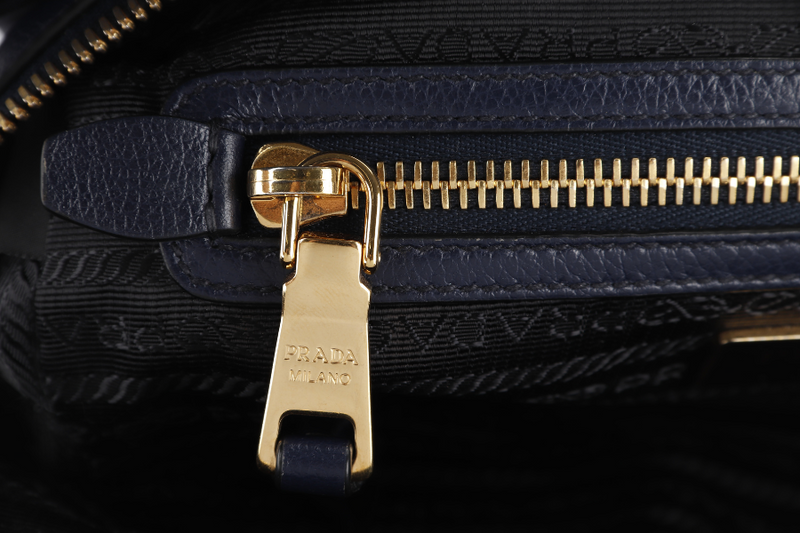 PRADA CAMERA CROSSBODY BAG (1BH089) NAVY BLUE GLACE CALF LEATHER GOLD HARDWARE WITH DUST COVER AND CARD