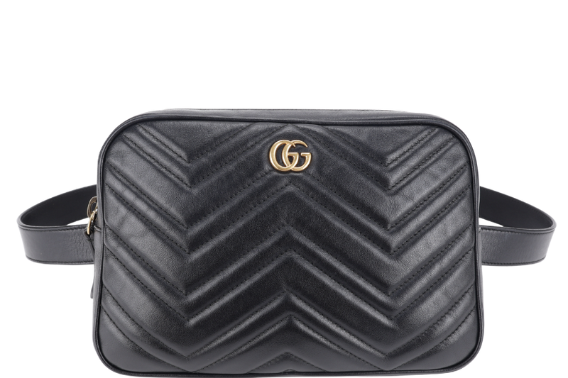GUCCI GG MARMONT SQUARE BELT BAG BLACK LEATHER GOLD HARDWARE NO DUST COVER