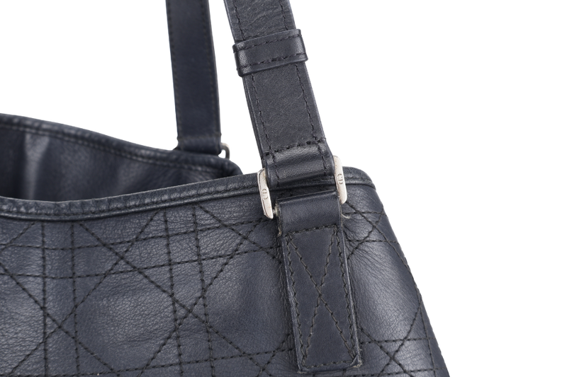 CHRISTIAN DIOR SHOULDER BAG (03-BM-1014) BLACK CANNAGE PATTERNED LEATHER SILVER HARDWARE NO DUST COVER