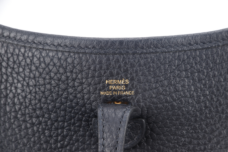HERMES EVELYNE TPM BLUE INDIGO STAMP C (YEAR 2018) ROSE x ROUGH H STRAP GOLD HARDWARE WITH BOX, NO DUST COVER