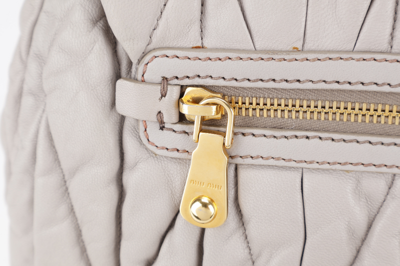 MIU MIU GREY TURNLOCK TOP HANDLE MATELASSE LEATHER 2WAY BAG GOLD HARDWARE WITH LEATHER STRAPS NO DUST COVER