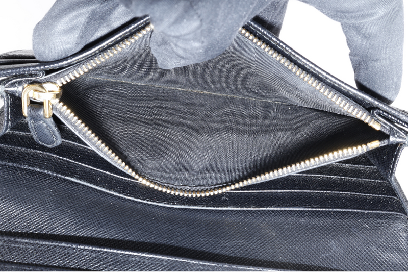 PRADA 1MH132 NERO SAFFIANO LEATHER WALLET GOLD HARDWARE WITH CARD NO DUST COVER