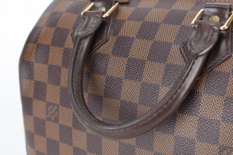 LOUIS VUITTON SPEEDY 25 DAMIER EBENE GOLD HARDWARE WITH KEYS&LOCK AND DUST COVER