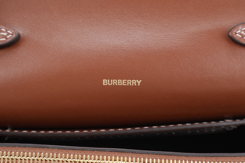BURBERRY HACKBERRY CANVAS BAG BEIGE WITH BROWN TRIM WITH STRAPS AND DUST COVER