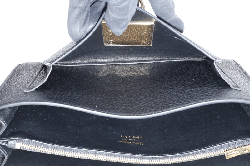SALVATORE FERRAGAMO BLACK LEATHER GOLD HARDWARE WITH DUST COVER, BOX AND KEY POCHETTE