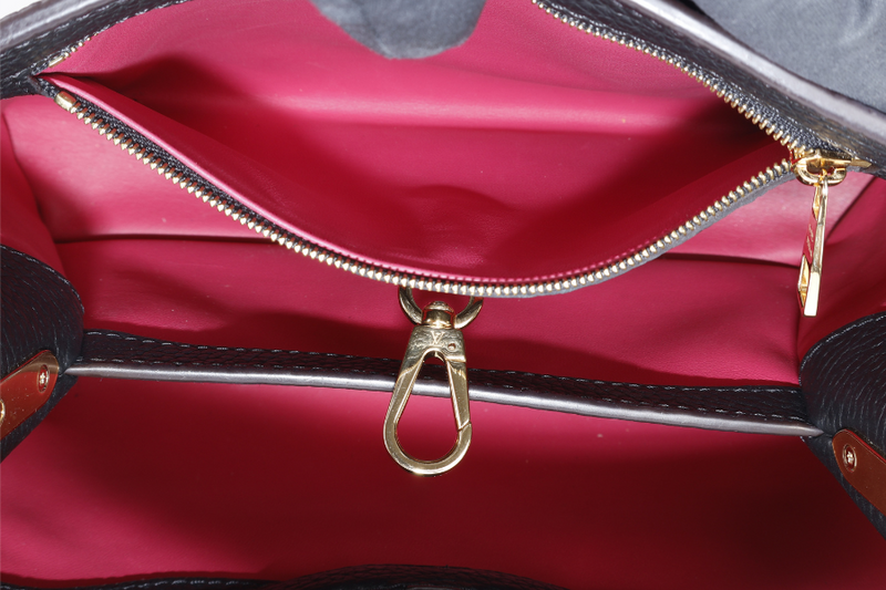 LOUIS VUITTON CAPUCINES BB BLACK CALFSKIN LEATHER GOLD HARDWARE WITH LEATHER STRAPS AND DUST COVER