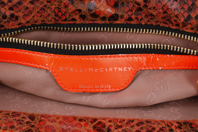 STELLA MCCARTNEY FALABELLA FOLD OVER BAG ORANGE RED PHYTON EMBOSSED GOLD HARDWARE NO DUST COVER