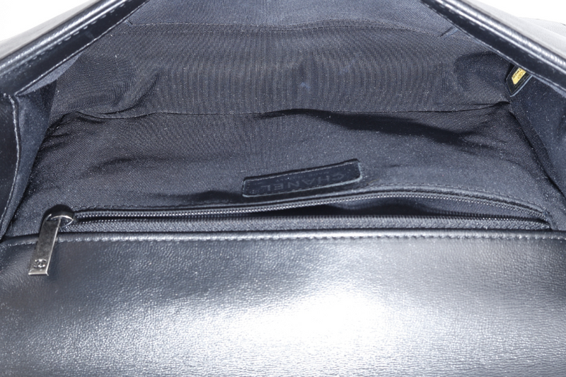 CHANEL LEBOY NEW MEDIUM BLACK LAMBSKIN LEATHER SILVER HARDWARE (2310xxxx) WITH DUST COVER AND BOX
